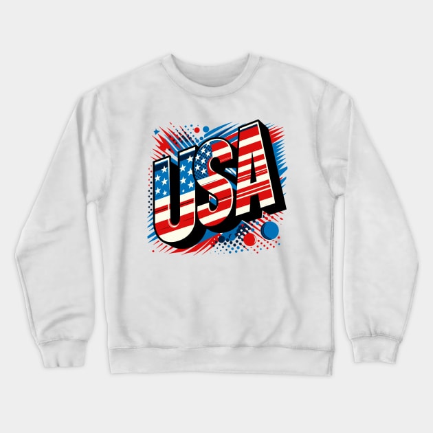 USA Flag Crewneck Sweatshirt by Vehicles-Art